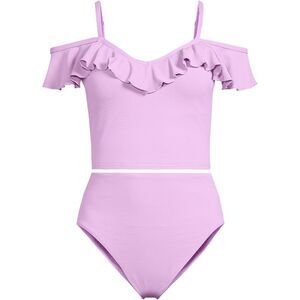 Land's End Two Piece Pique Ruffle Midkini Hi waist bottoms Wild Lilac size Med